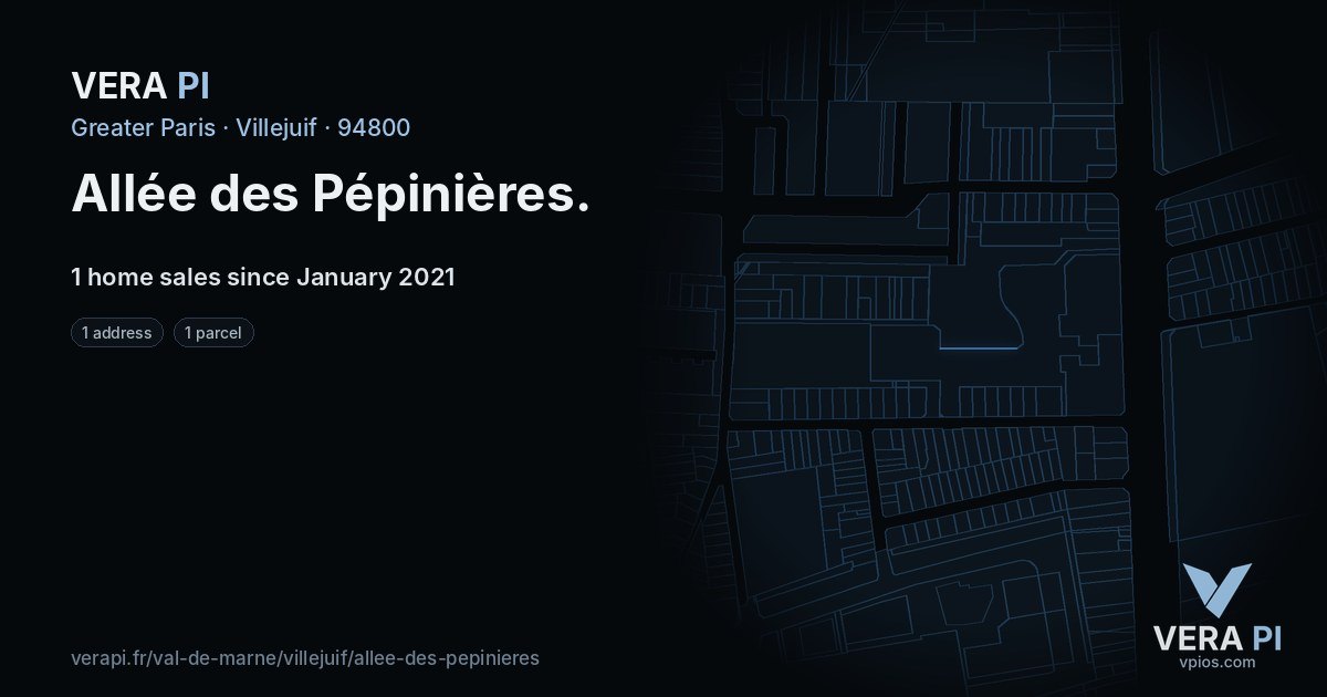 Allée des Pépinières, Villejuif at night – every parcel coloured by the prices around it, the street's own parcels lit
