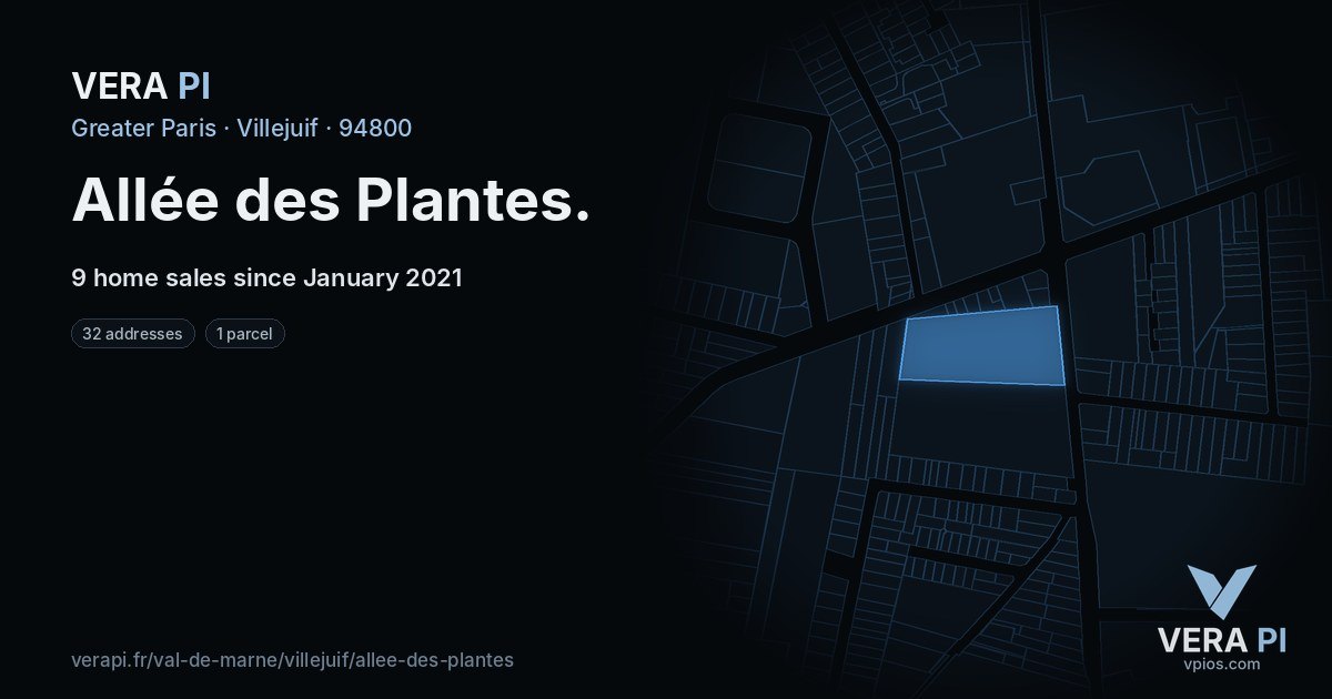 Allée des Plantes, Villejuif at night – every parcel coloured by the prices around it, the street's own parcels lit