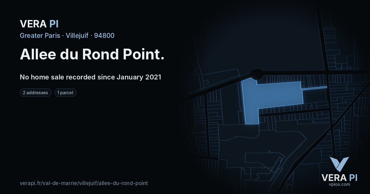 Allee du Rond Point, Villejuif at night – every parcel coloured by the prices around it, the street's own parcels lit