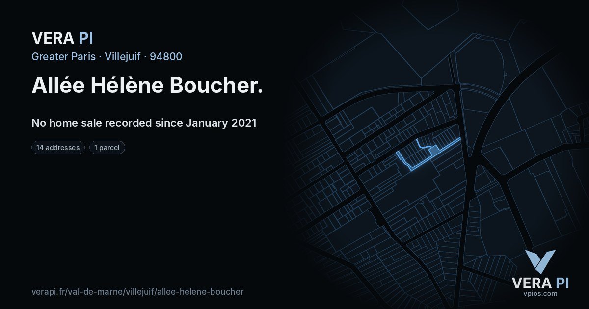 Allée Hélène Boucher, Villejuif at night – every parcel coloured by the prices around it, the street's own parcels lit