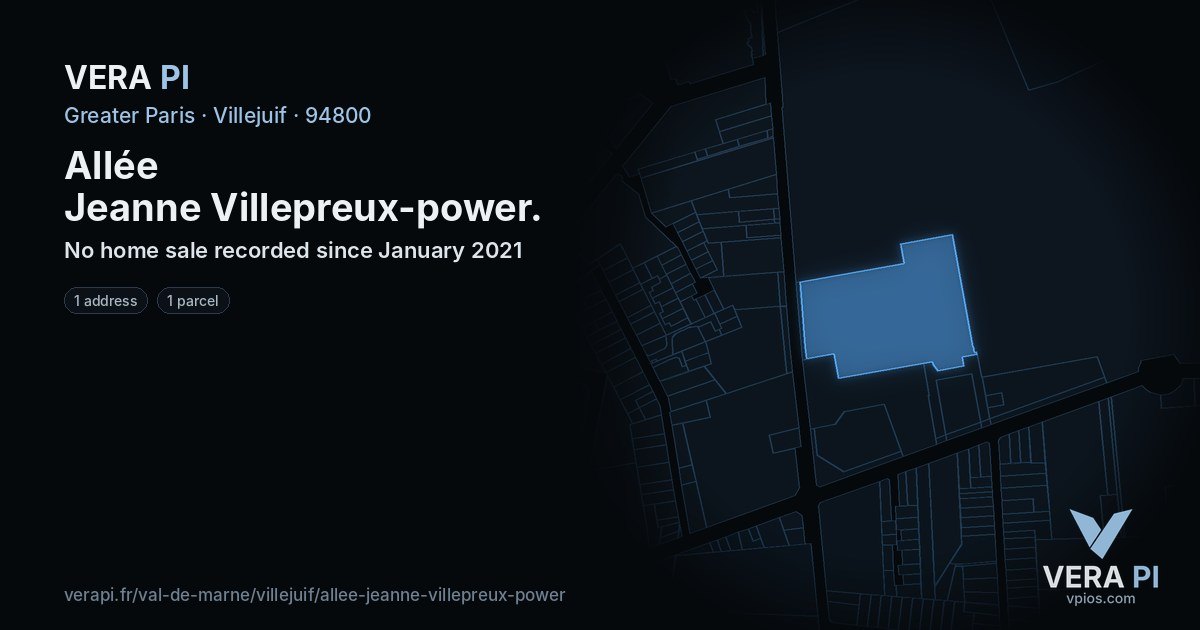 Allée Jeanne Villepreux-power, Villejuif at night – every parcel coloured by the prices around it, the street's own parcels lit