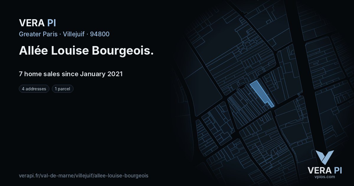 Allée Louise Bourgeois, Villejuif at night – every parcel coloured by the prices around it, the street's own parcels lit