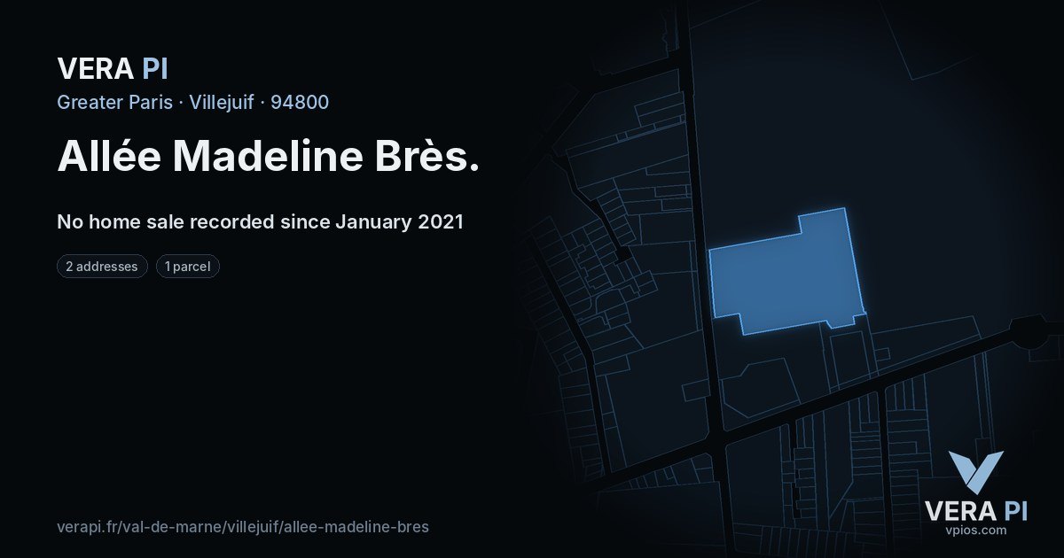 Allée Madeline Brès, Villejuif at night – every parcel coloured by the prices around it, the street's own parcels lit