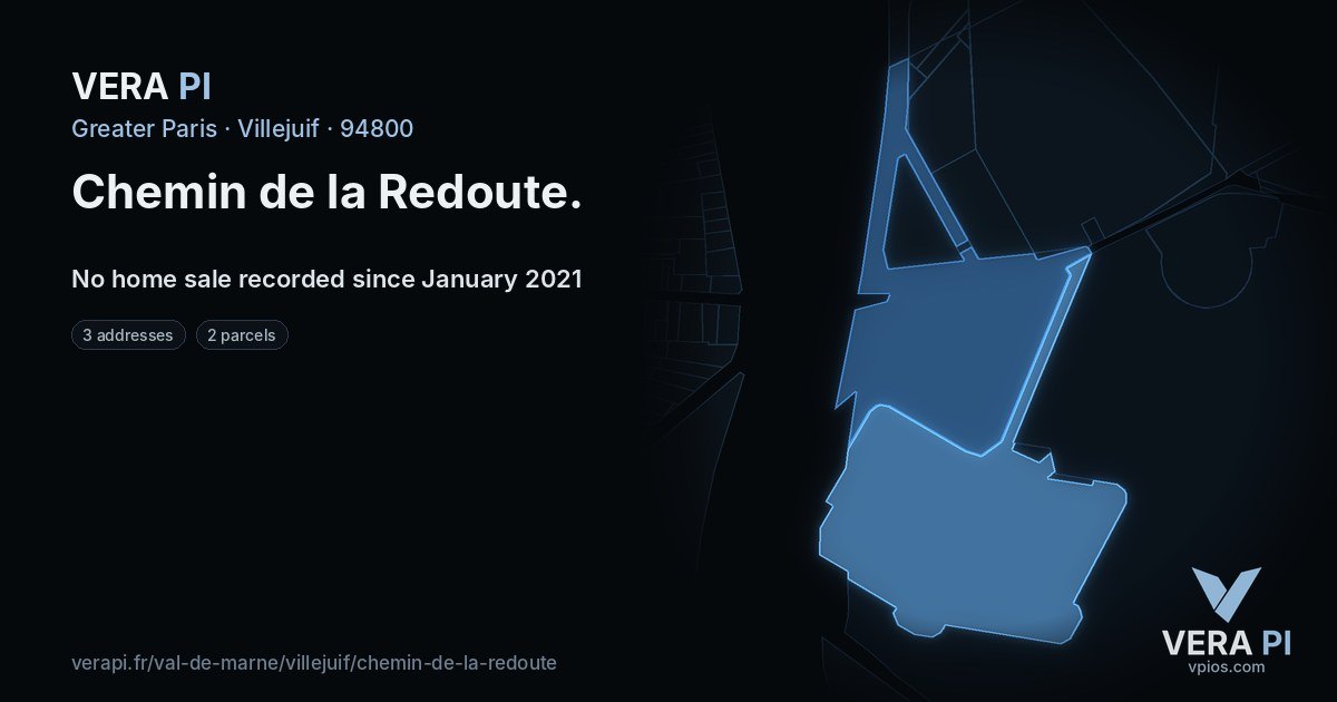 Chemin de la Redoute, Villejuif at night – every parcel coloured by the prices around it, the street's own parcels lit