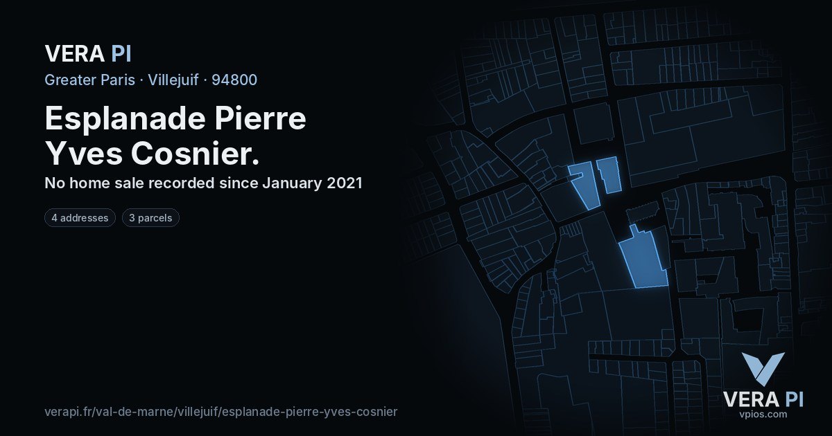 Esplanade Pierre Yves Cosnier, Villejuif at night – every parcel coloured by the prices around it, the street's own parcels lit