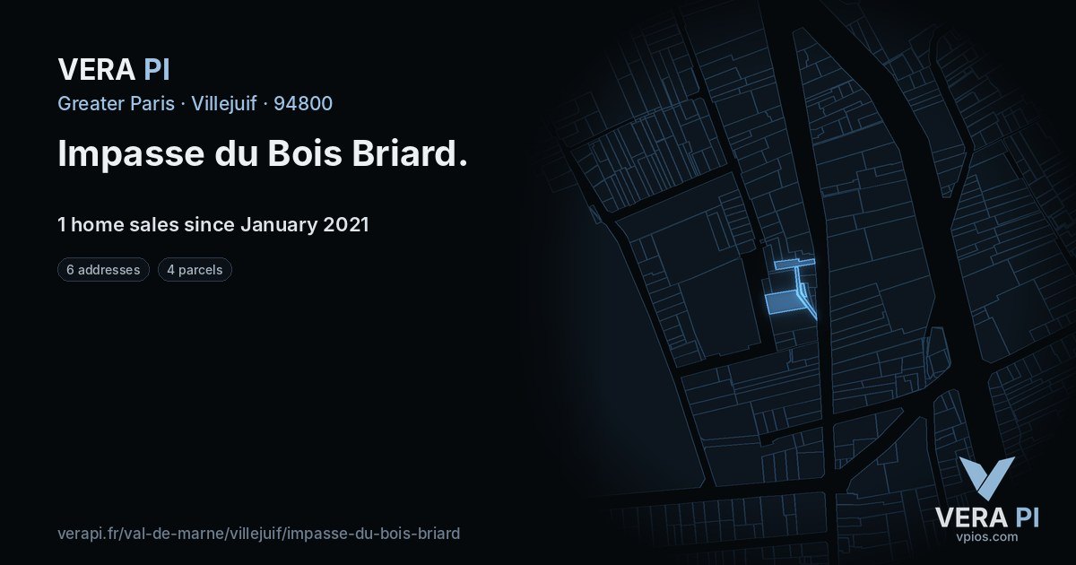 Impasse du Bois Briard, Villejuif at night – every parcel coloured by the prices around it, the street's own parcels lit