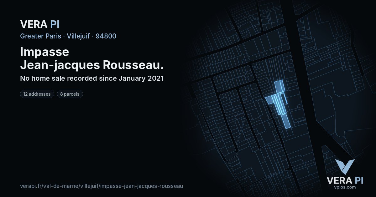 Impasse Jean-jacques Rousseau, Villejuif at night – every parcel coloured by the prices around it, the street's own parcels lit