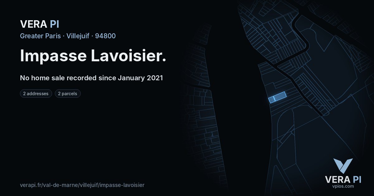 Impasse Lavoisier, Villejuif at night – every parcel coloured by the prices around it, the street's own parcels lit