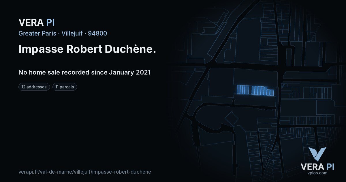 Impasse Robert Duchène, Villejuif at night – every parcel coloured by the prices around it, the street's own parcels lit
