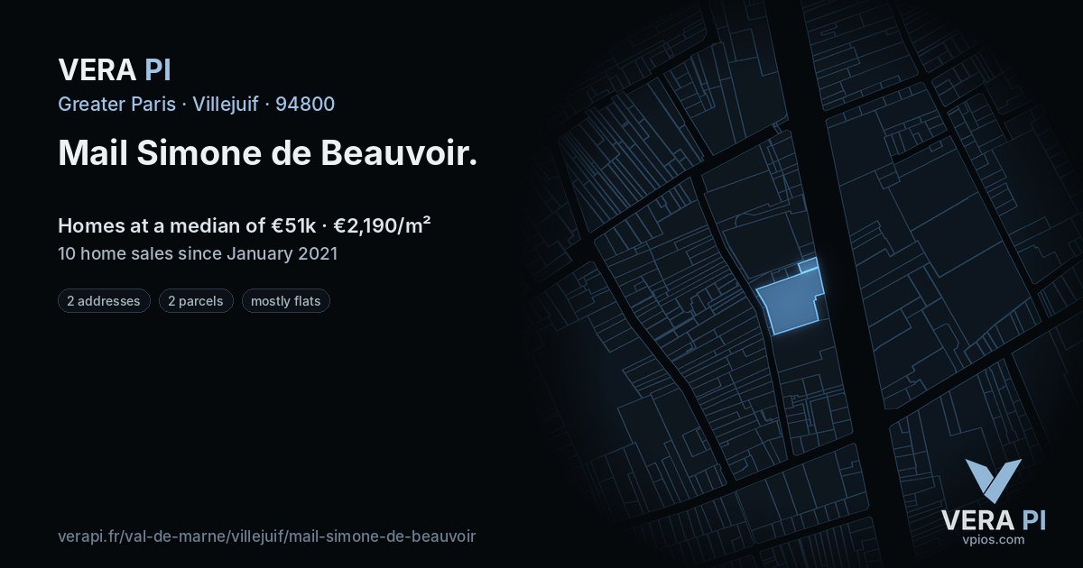 Mail Simone de Beauvoir, Villejuif at night – every parcel coloured by the prices around it, the street's own parcels lit