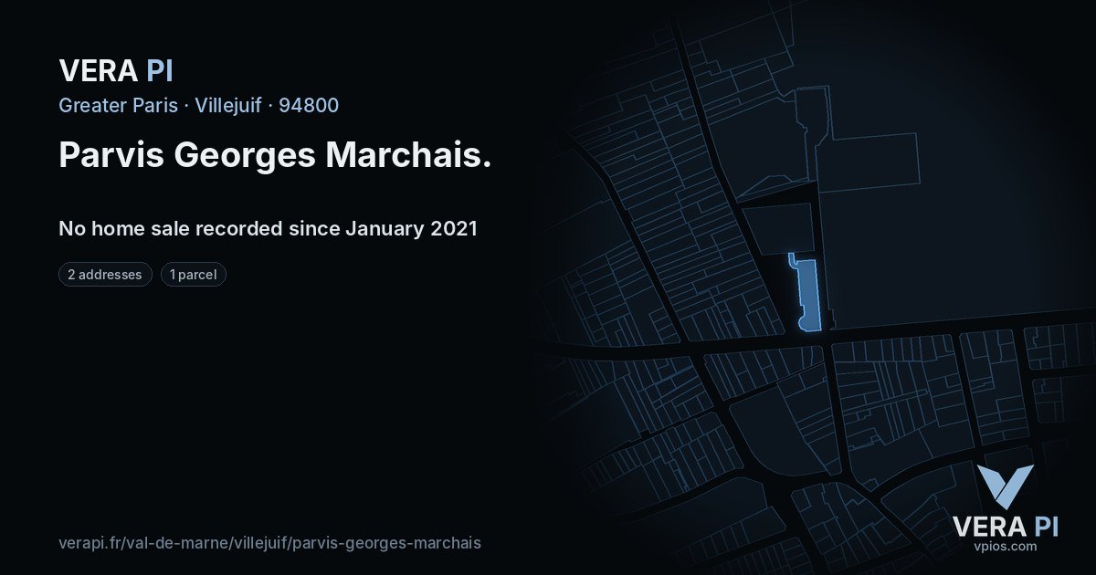 Parvis Georges Marchais, Villejuif at night – every parcel coloured by the prices around it, the street's own parcels lit