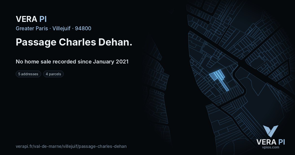 Passage Charles Dehan, Villejuif at night – every parcel coloured by the prices around it, the street's own parcels lit