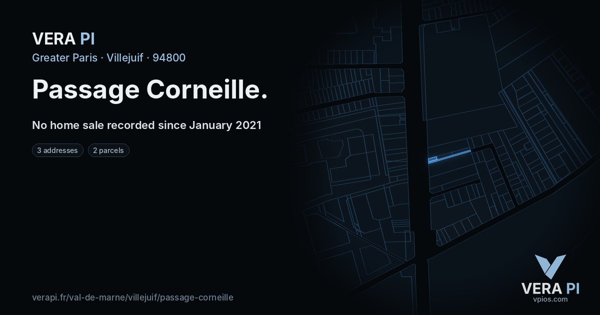 Passage Corneille, Villejuif at night – every parcel coloured by the prices around it, the street's own parcels lit