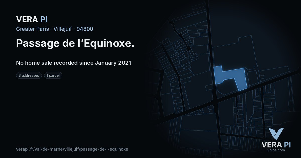 Passage de l’Equinoxe, Villejuif at night – every parcel coloured by the prices around it, the street's own parcels lit