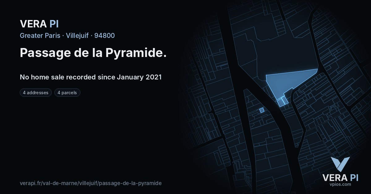 Passage de la Pyramide, Villejuif at night – every parcel coloured by the prices around it, the street's own parcels lit