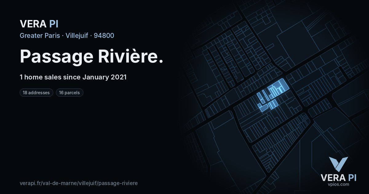 Passage Rivière, Villejuif at night – every parcel coloured by the prices around it, the street's own parcels lit