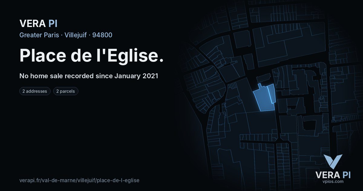Place de l'Eglise, Villejuif at night – every parcel coloured by the prices around it, the street's own parcels lit