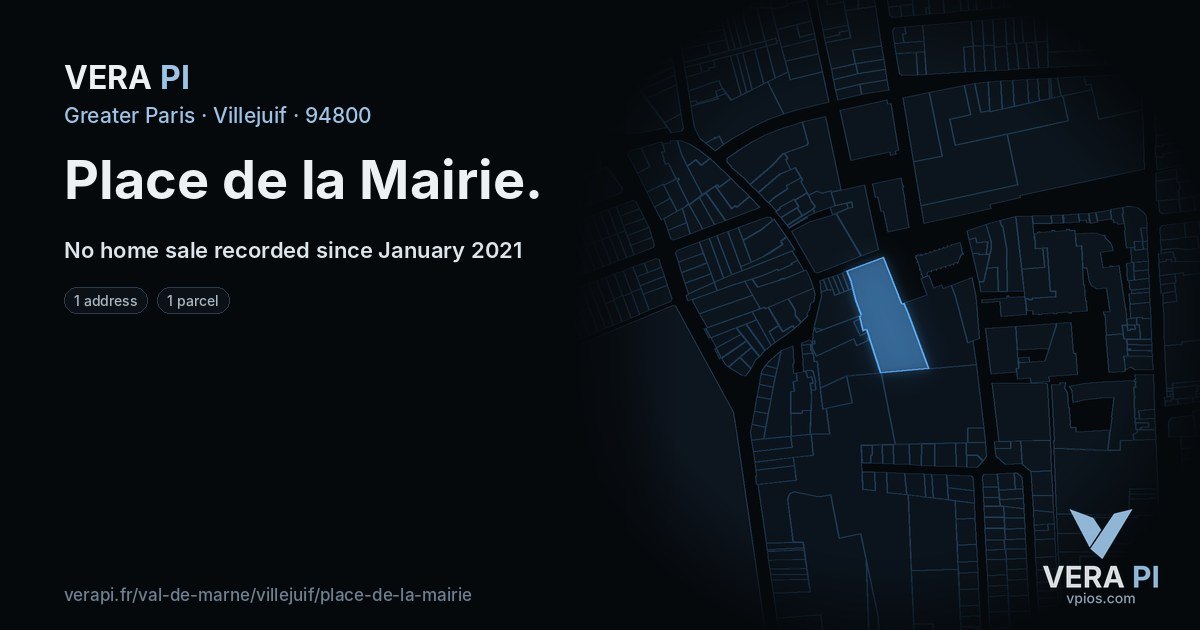 Place de la Mairie, Villejuif at night – every parcel coloured by the prices around it, the street's own parcels lit