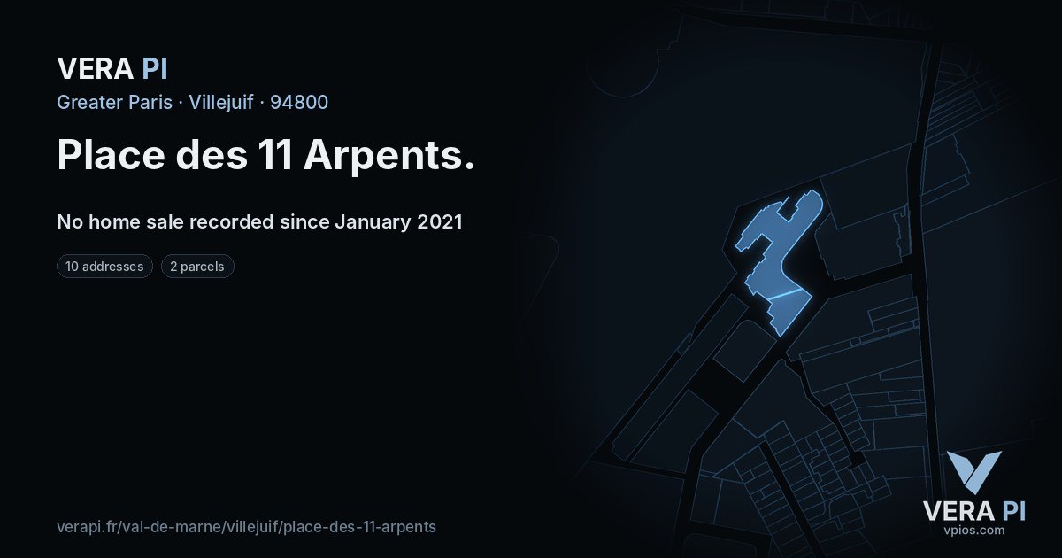 Place des 11 Arpents, Villejuif at night – every parcel coloured by the prices around it, the street's own parcels lit