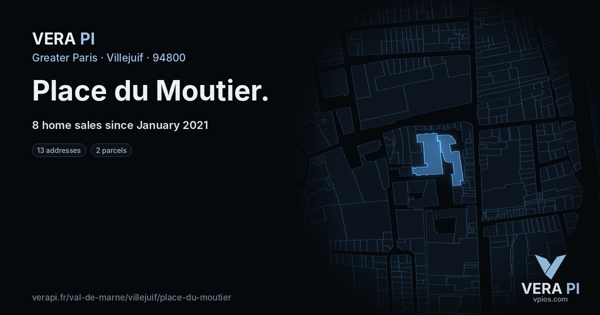 Place du Moutier, Villejuif at night – every parcel coloured by the prices around it, the street's own parcels lit