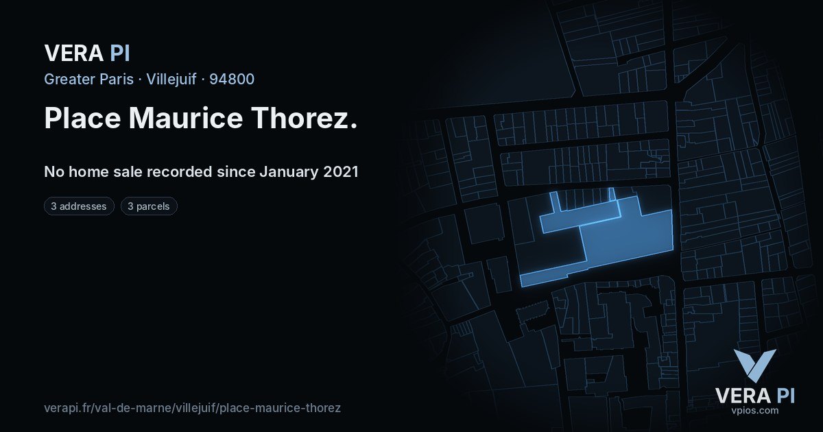 Place Maurice Thorez, Villejuif at night – every parcel coloured by the prices around it, the street's own parcels lit