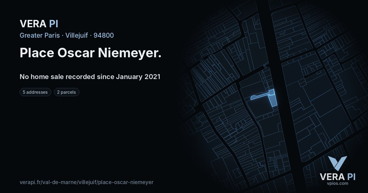 Place Oscar Niemeyer, Villejuif at night – every parcel coloured by the prices around it, the street's own parcels lit
