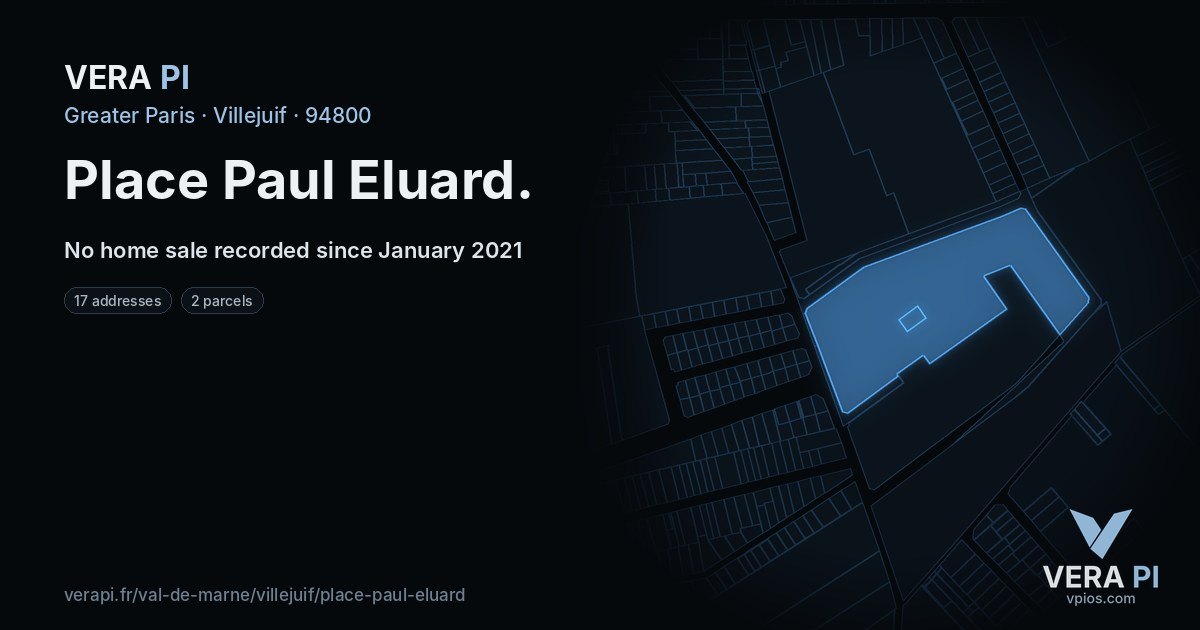 Place Paul Eluard, Villejuif at night – every parcel coloured by the prices around it, the street's own parcels lit