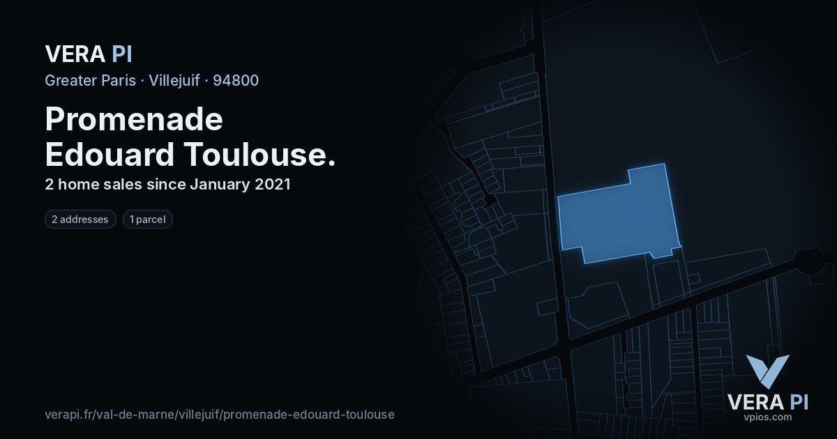 Promenade Edouard Toulouse, Villejuif at night – every parcel coloured by the prices around it, the street's own parcels lit