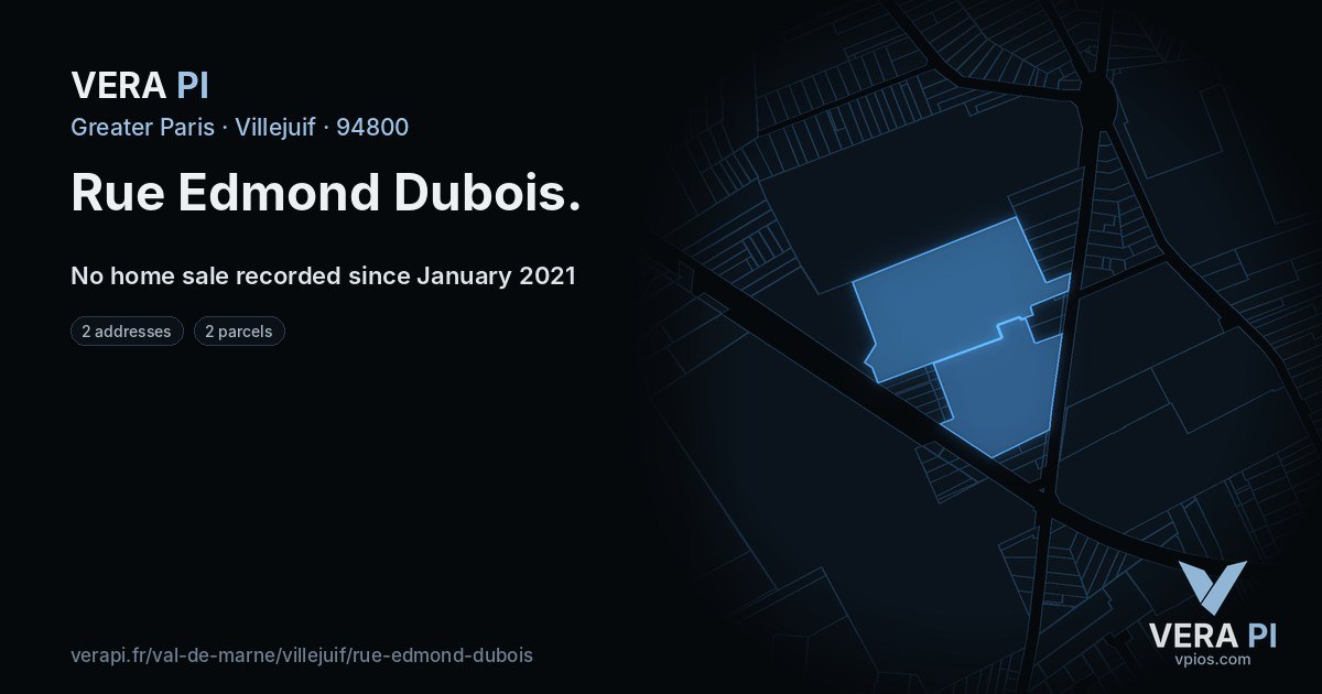 Rue Edmond Dubois, Villejuif at night – every parcel coloured by the prices around it, the street's own parcels lit