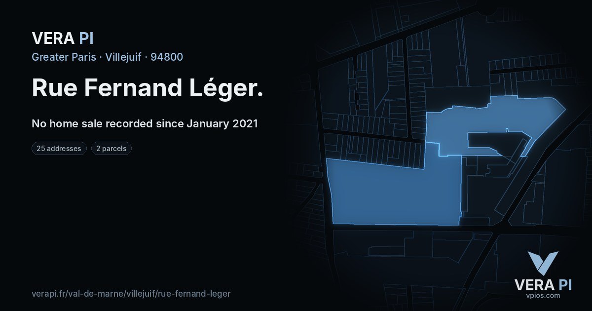 Rue Fernand Léger, Villejuif at night – every parcel coloured by the prices around it, the street's own parcels lit