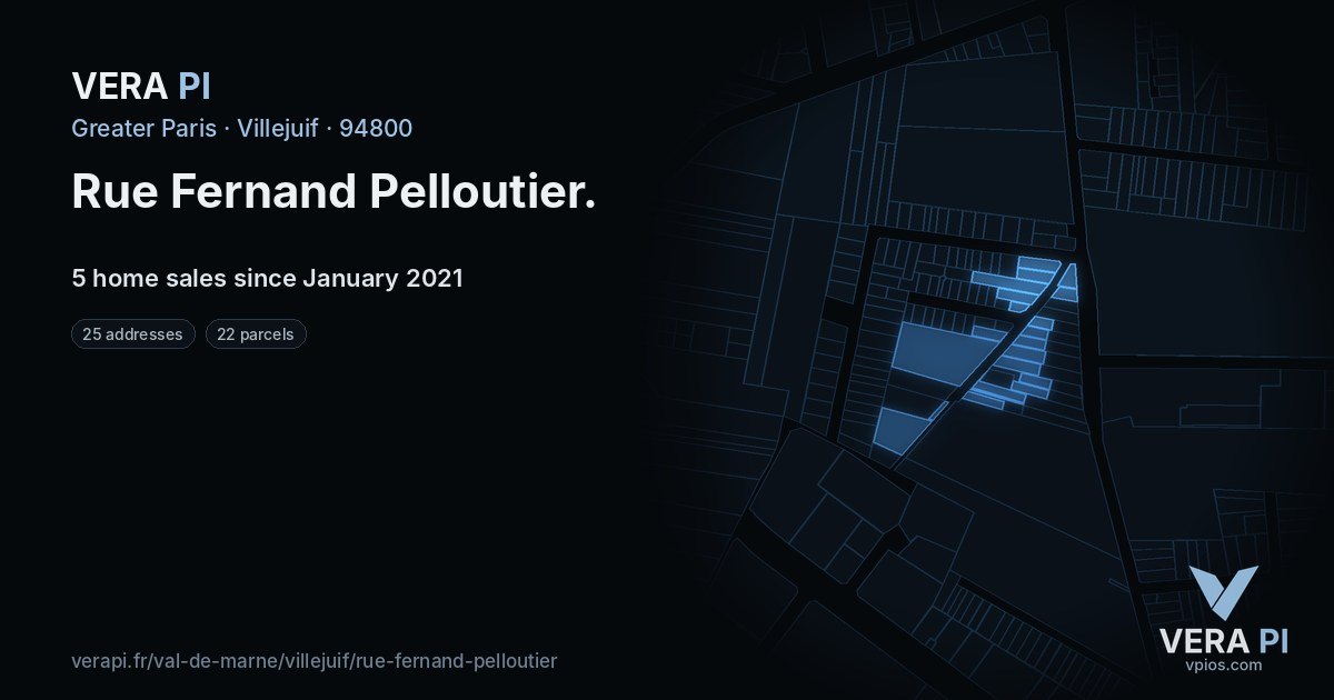 Rue Fernand Pelloutier, Villejuif at night – every parcel coloured by the prices around it, the street's own parcels lit