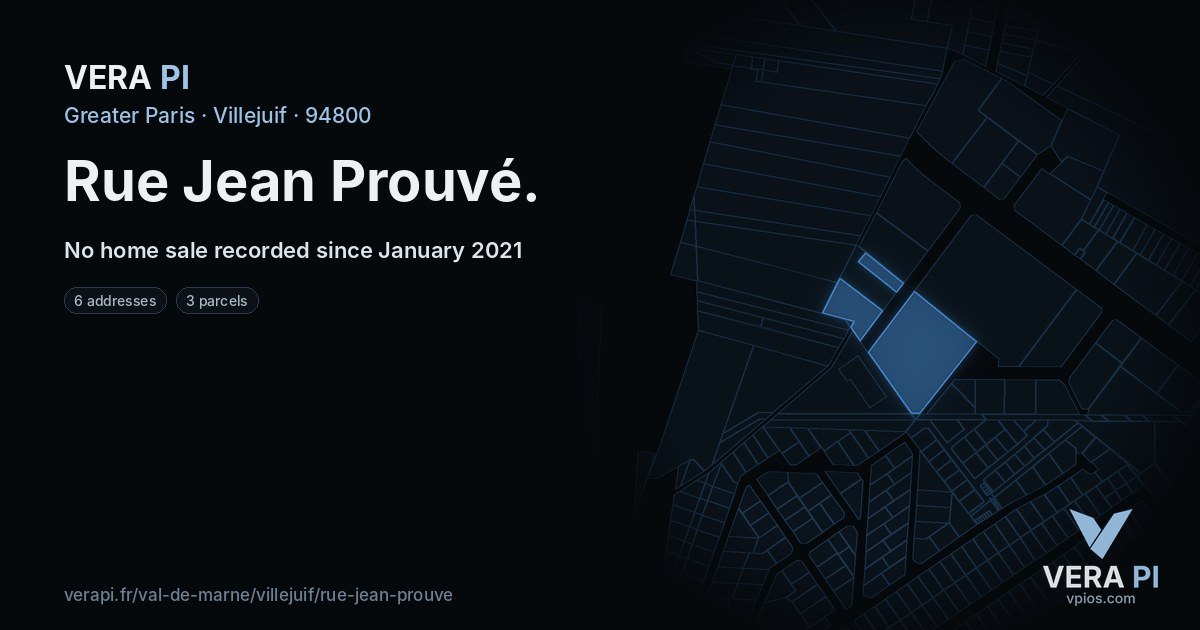 Rue Jean Prouvé, Villejuif at night – every parcel coloured by the prices around it, the street's own parcels lit