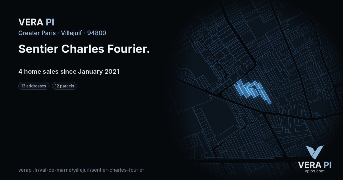 Sentier Charles Fourier, Villejuif at night – every parcel coloured by the prices around it, the street's own parcels lit