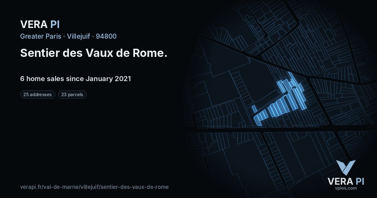 Sentier des Vaux de Rome, Villejuif at night – every parcel coloured by the prices around it, the street's own parcels lit
