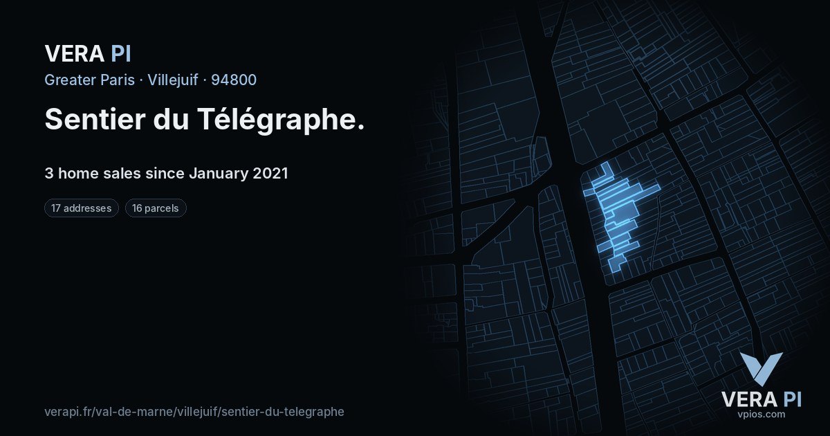 Sentier du Télégraphe, Villejuif at night – every parcel coloured by the prices around it, the street's own parcels lit