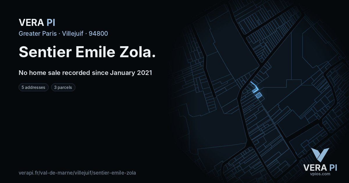 Sentier Emile Zola, Villejuif at night – every parcel coloured by the prices around it, the street's own parcels lit