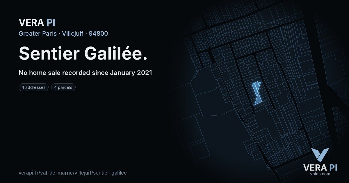 Sentier Galilée, Villejuif at night – every parcel coloured by the prices around it, the street's own parcels lit