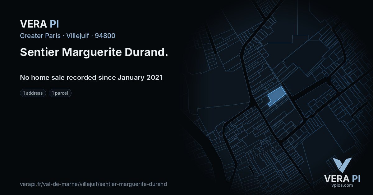 Sentier Marguerite Durand, Villejuif at night – every parcel coloured by the prices around it, the street's own parcels lit