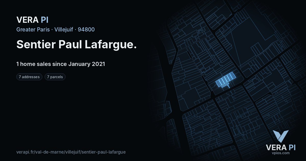 Sentier Paul Lafargue, Villejuif at night – every parcel coloured by the prices around it, the street's own parcels lit