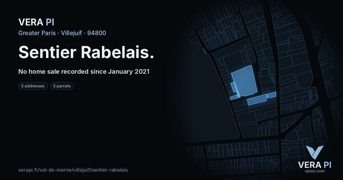 Sentier Rabelais, Villejuif at night – every parcel coloured by the prices around it, the street's own parcels lit