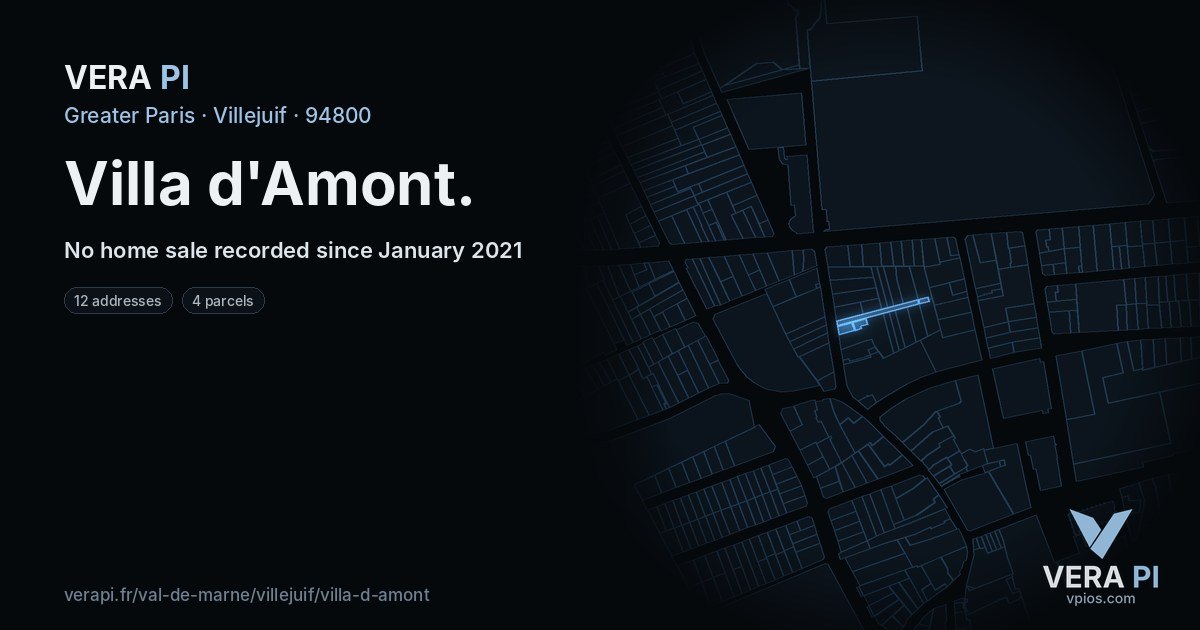 Villa d'Amont, Villejuif at night – every parcel coloured by the prices around it, the street's own parcels lit