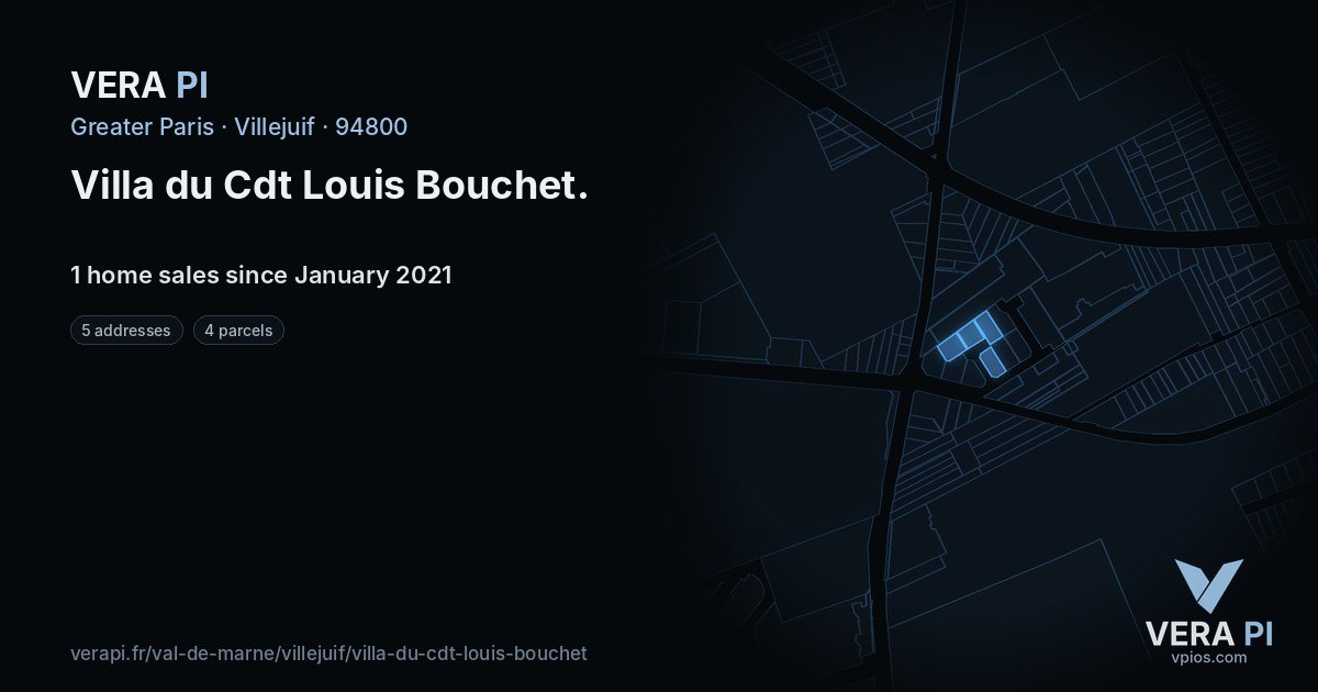 Villa du Cdt Louis Bouchet, Villejuif at night – every parcel coloured by the prices around it, the street's own parcels lit