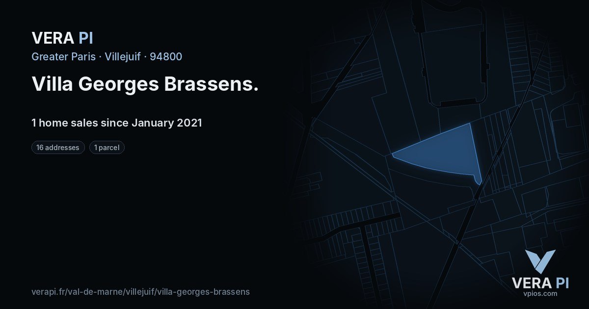 Villa Georges Brassens, Villejuif at night – every parcel coloured by the prices around it, the street's own parcels lit
