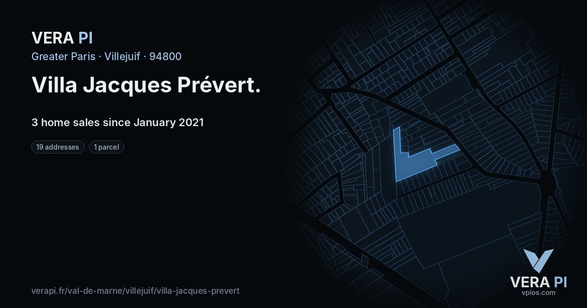 Villa Jacques Prévert, Villejuif at night – every parcel coloured by the prices around it, the street's own parcels lit