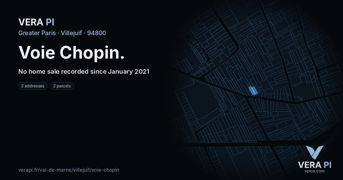 Voie Chopin, Villejuif at night – every parcel coloured by the prices around it, the street's own parcels lit
