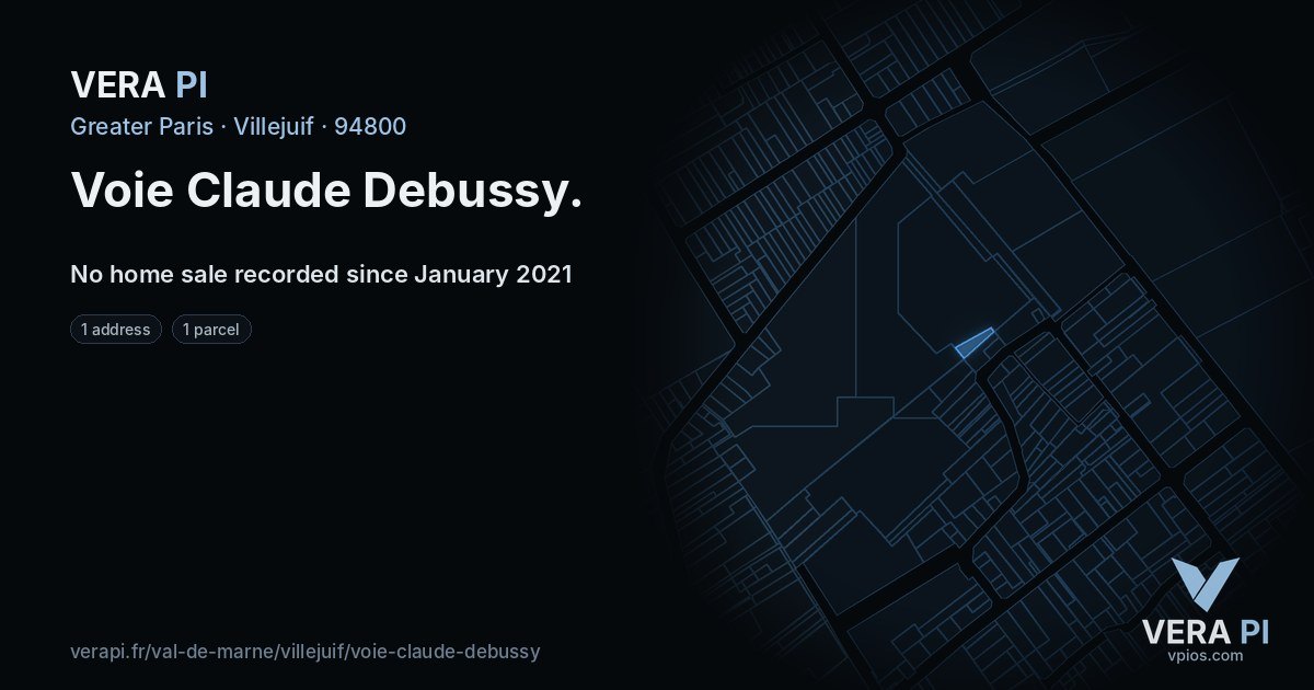 Voie Claude Debussy, Villejuif at night – every parcel coloured by the prices around it, the street's own parcels lit