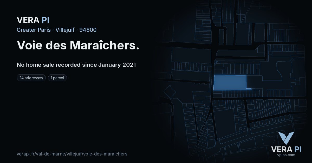Voie des Maraîchers, Villejuif at night – every parcel coloured by the prices around it, the street's own parcels lit