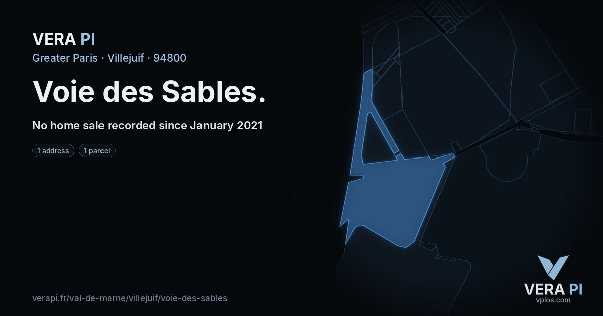 Voie des Sables, Villejuif at night – every parcel coloured by the prices around it, the street's own parcels lit