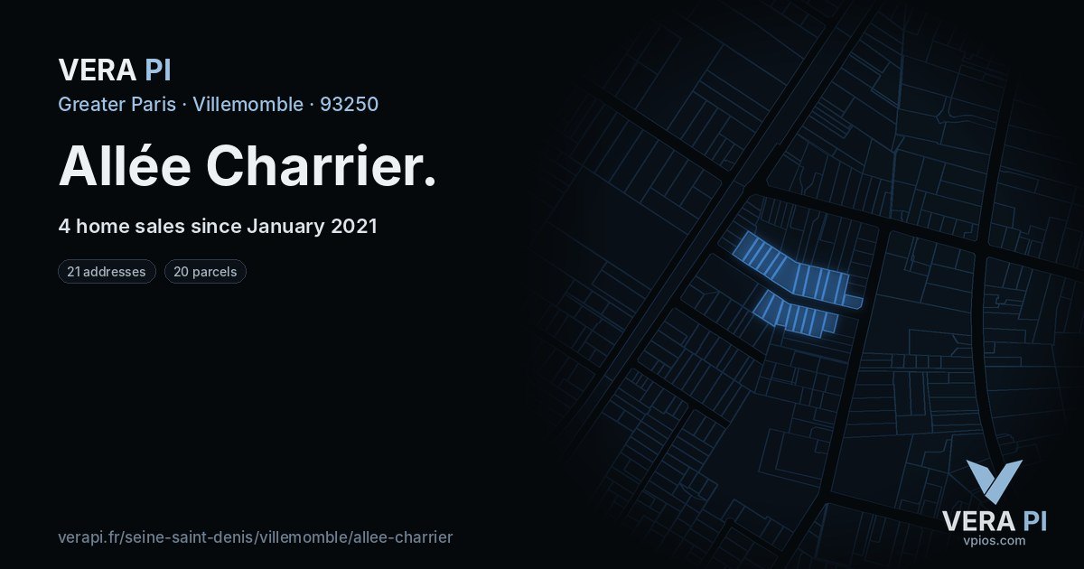 Allée Charrier, Villemomble at night – every parcel coloured by the prices around it, the street's own parcels lit