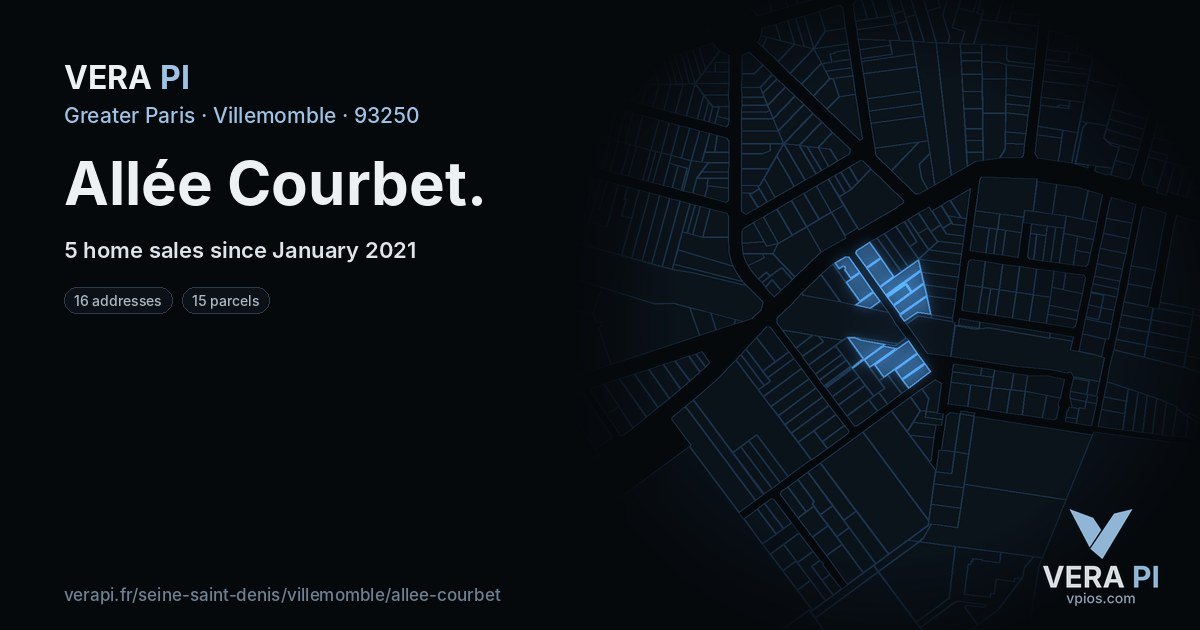 Allée Courbet, Villemomble at night – every parcel coloured by the prices around it, the street's own parcels lit
